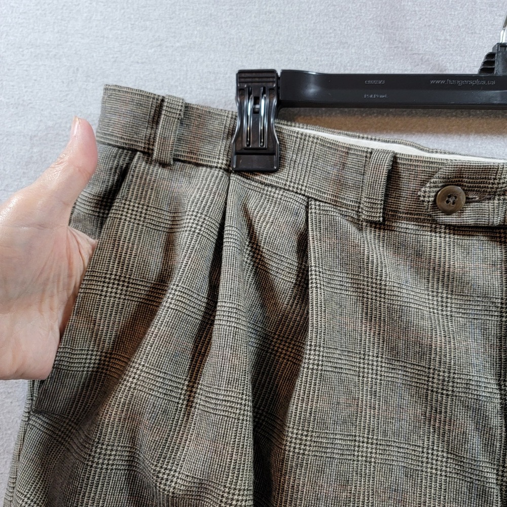 Polo Ralph Lauren Trousers Womens 36 Brown Good Vintage 80s Glen Plaid Pleated